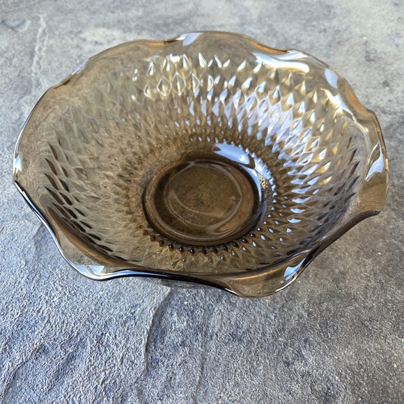 Indiana Glass Other - MCM Vintage Indiana Glass Brown Diamond 10 Inch Ruffled Edge Serving Bowl